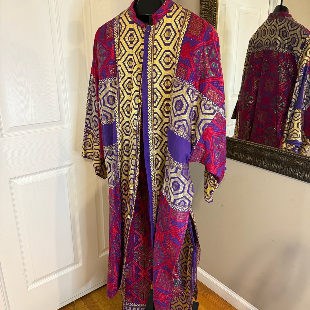 Geometric Patterned Kaftan - Red, Purple, Gold